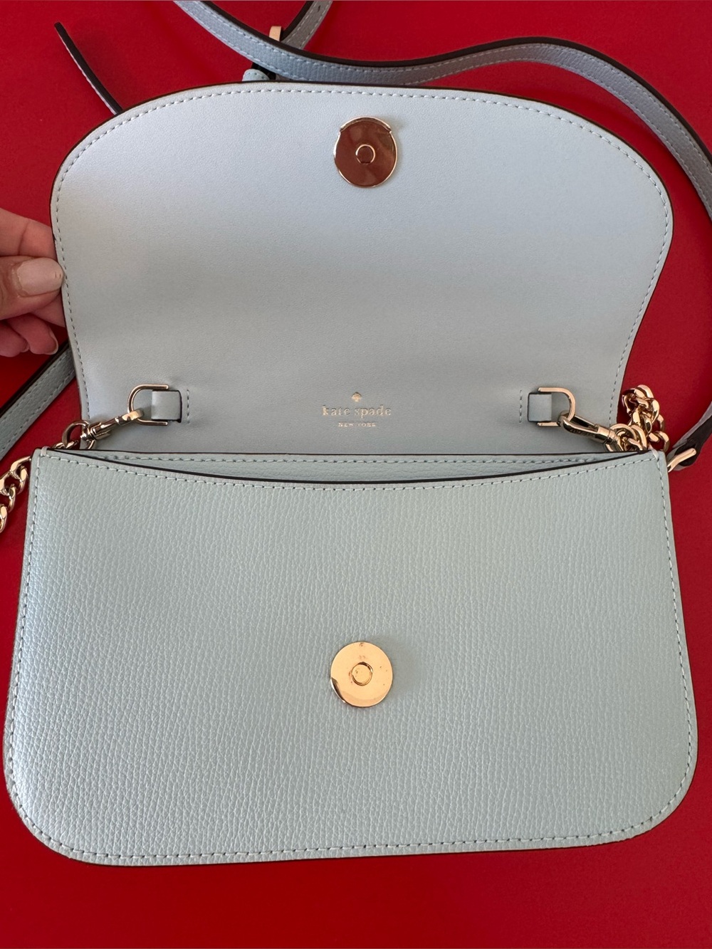 Kaye Spade almost new aquamarine/dewy blue color leather crossbody - Picture 3 of 7